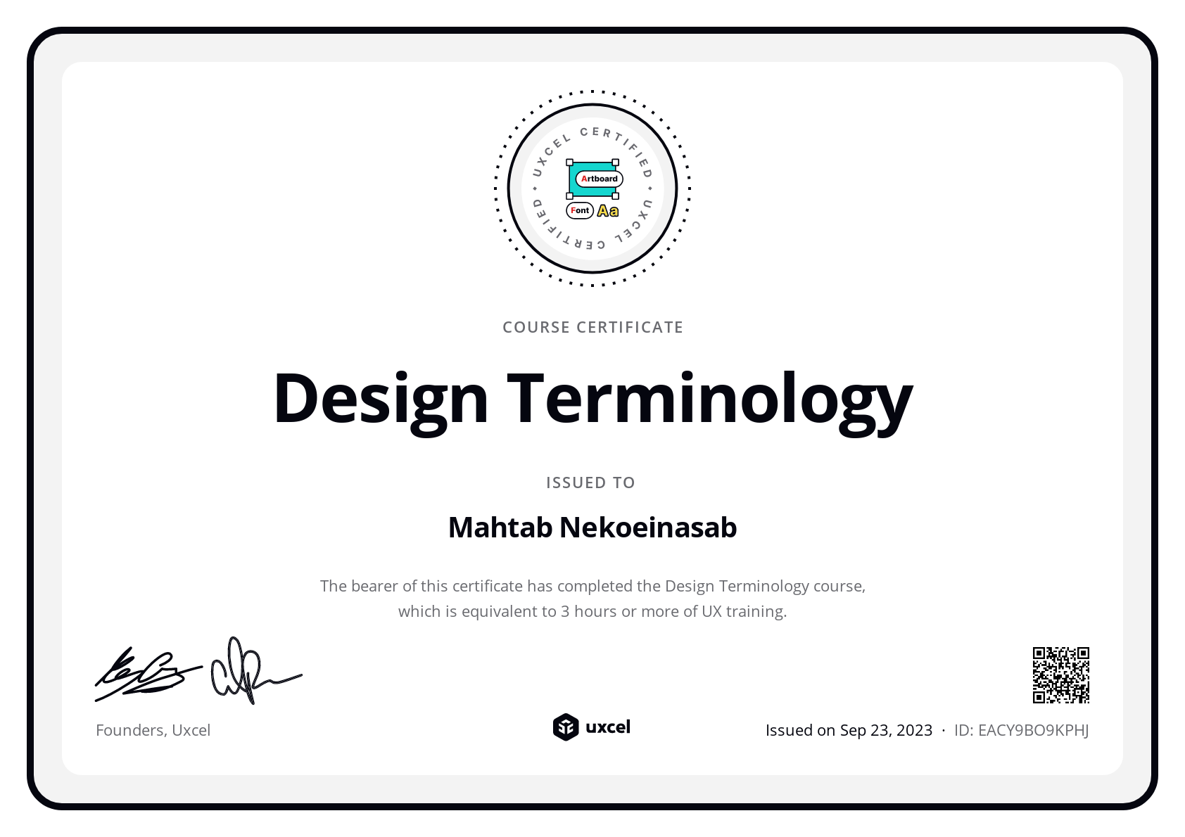 Mahtab Nekoeinasab's certificate